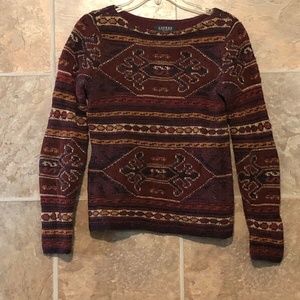 Ralph Lauren Aztec Sweater Sz Pm Burgundy